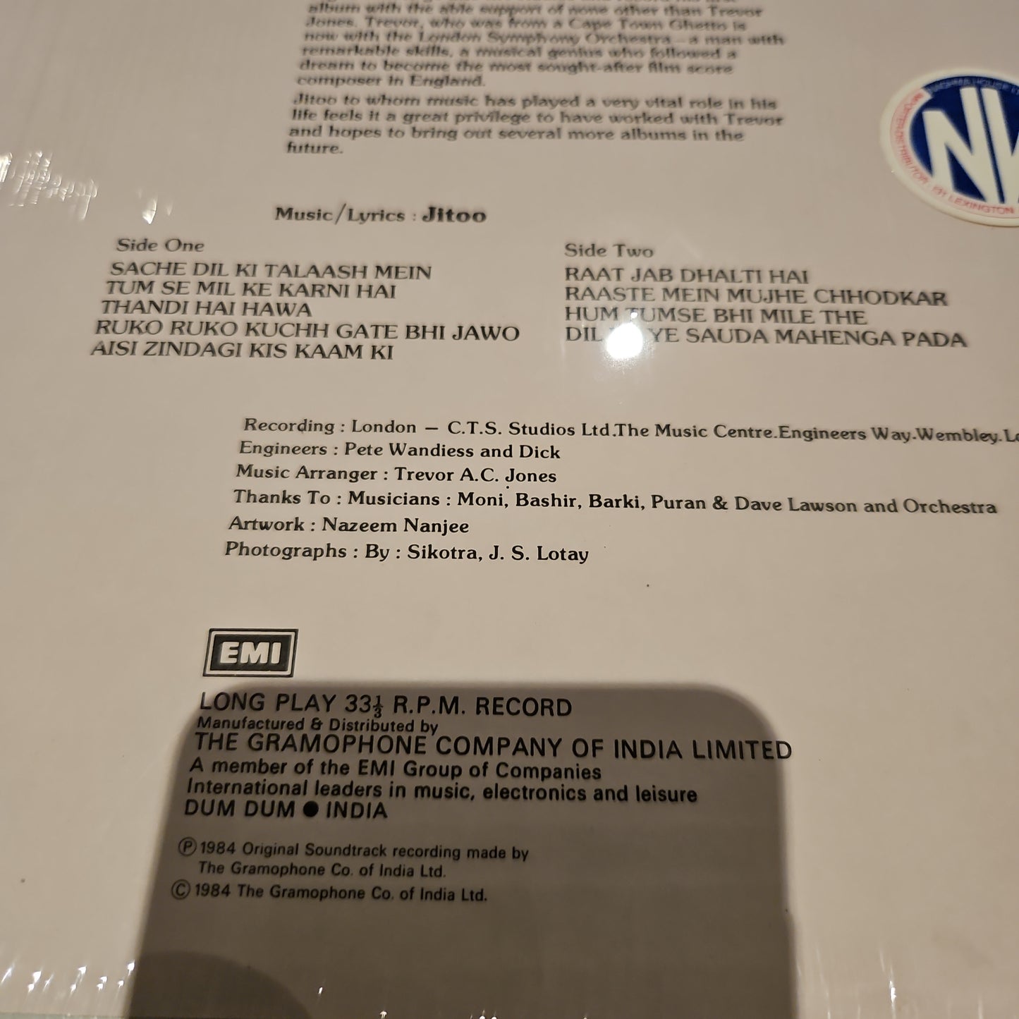 JITOO DIL KU DHADKAN POP ALBUM in near mint