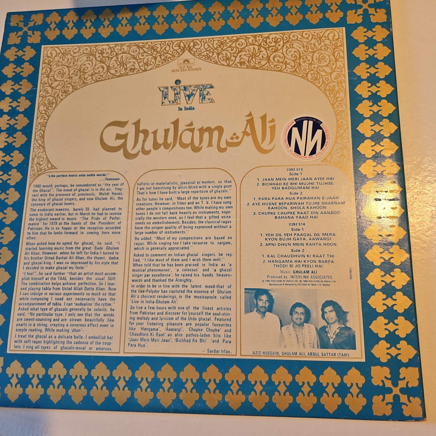 Ghulam Ali Live in India 2 LP in NM condition