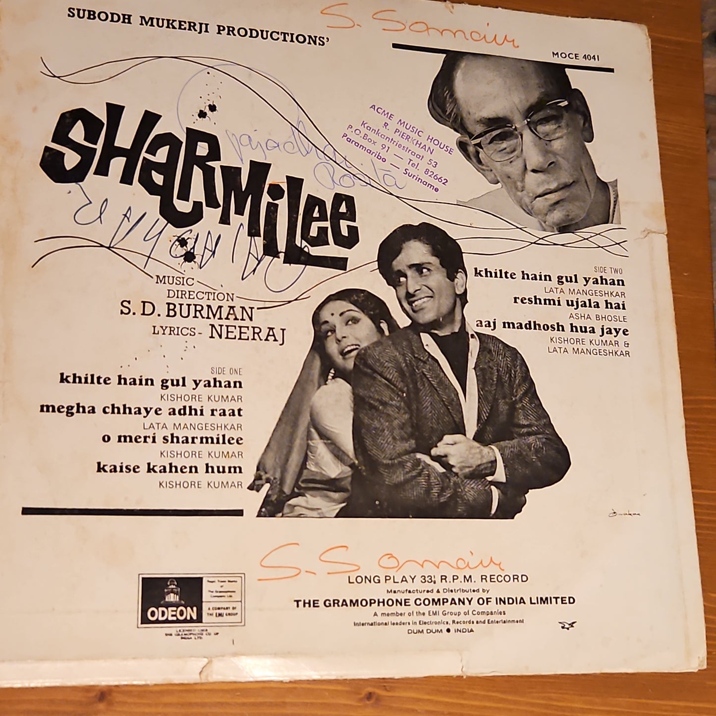 Sharmilee - Music by S D Burman - 1st ed. Odeon double ring VG+
