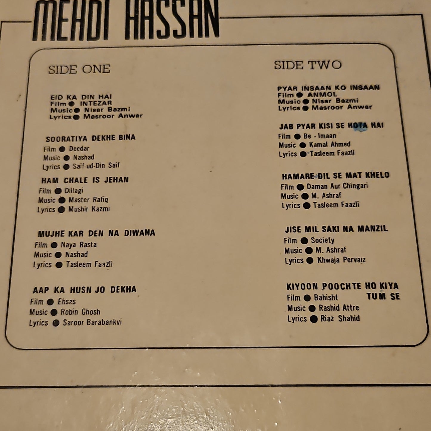 GHAZALS - Mehdi hassan Ghazals from pakistani films near Mint - Pakistan