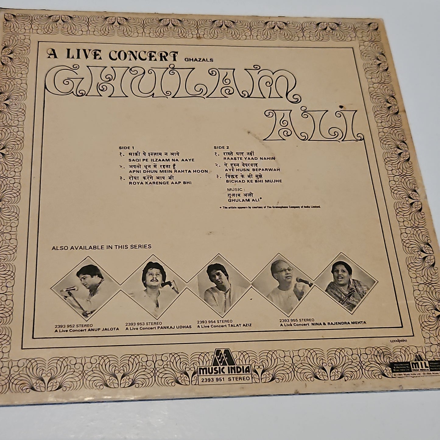 Ghulam Ali - A Live Concert (Ghazals) Music India - 2393 951 near mint
