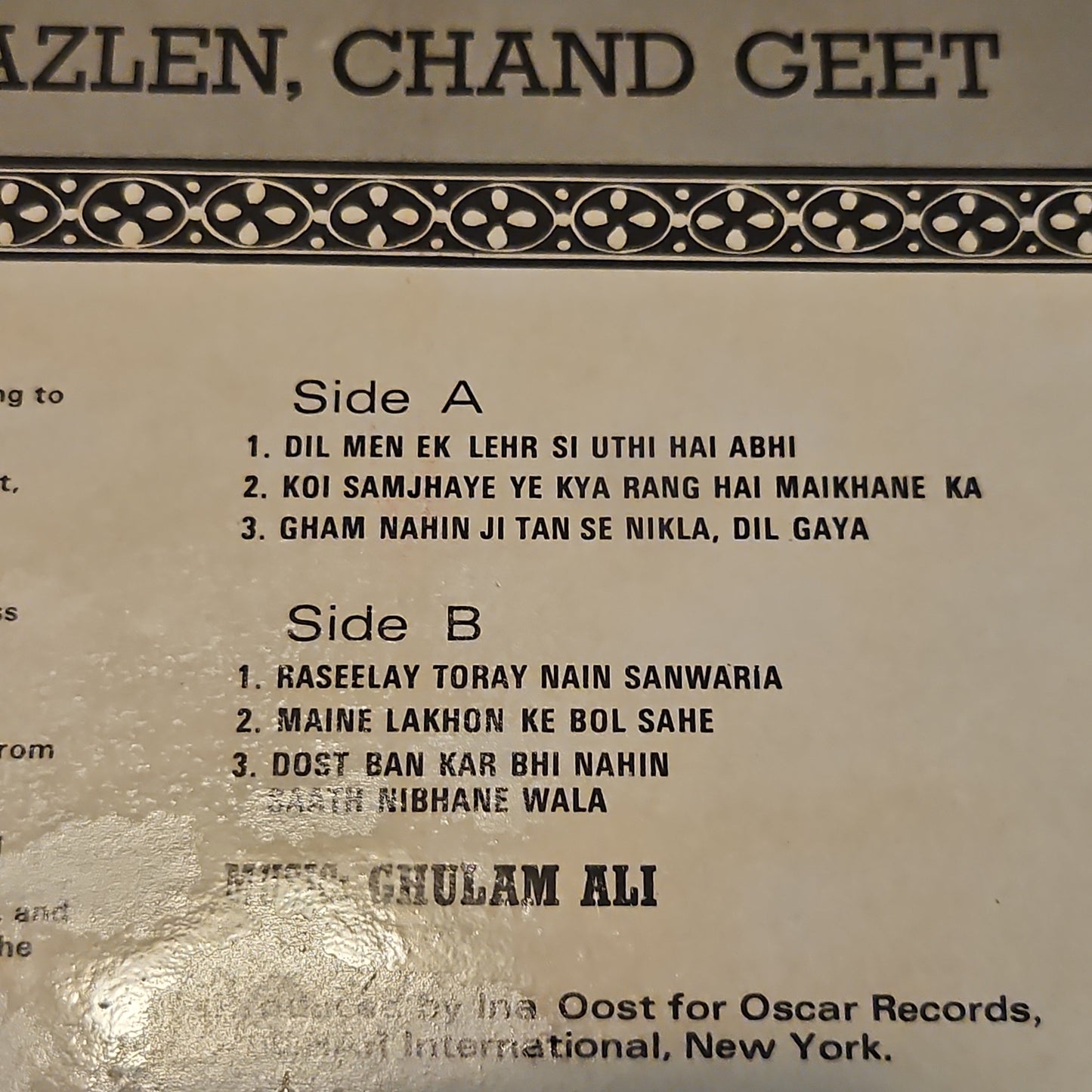 Ghulam Ali - chand ghazalen chand geet in Near mint