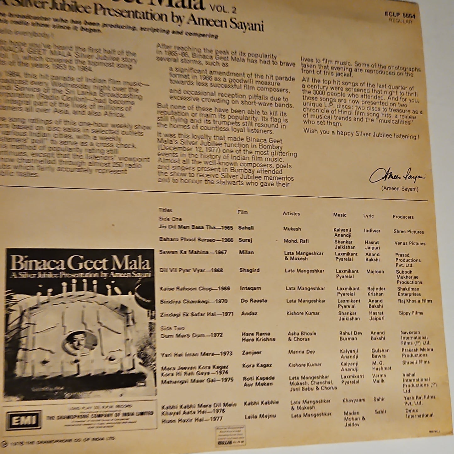Binaca Geet Mala 2 LP set Vol 1 (1953-64) &Vol 2 (1965 - 1977) excellent Collectors dream