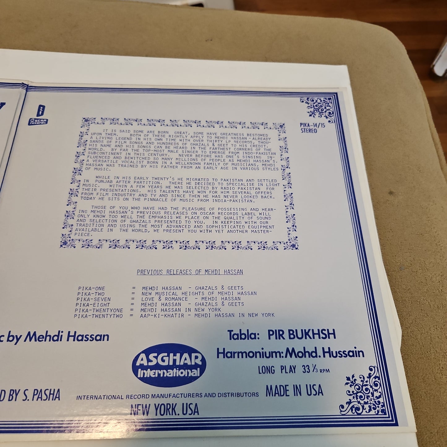 Mehdi Hassan The Supreme Artistry Of Mehdi Hassan 2 LP set in near mint