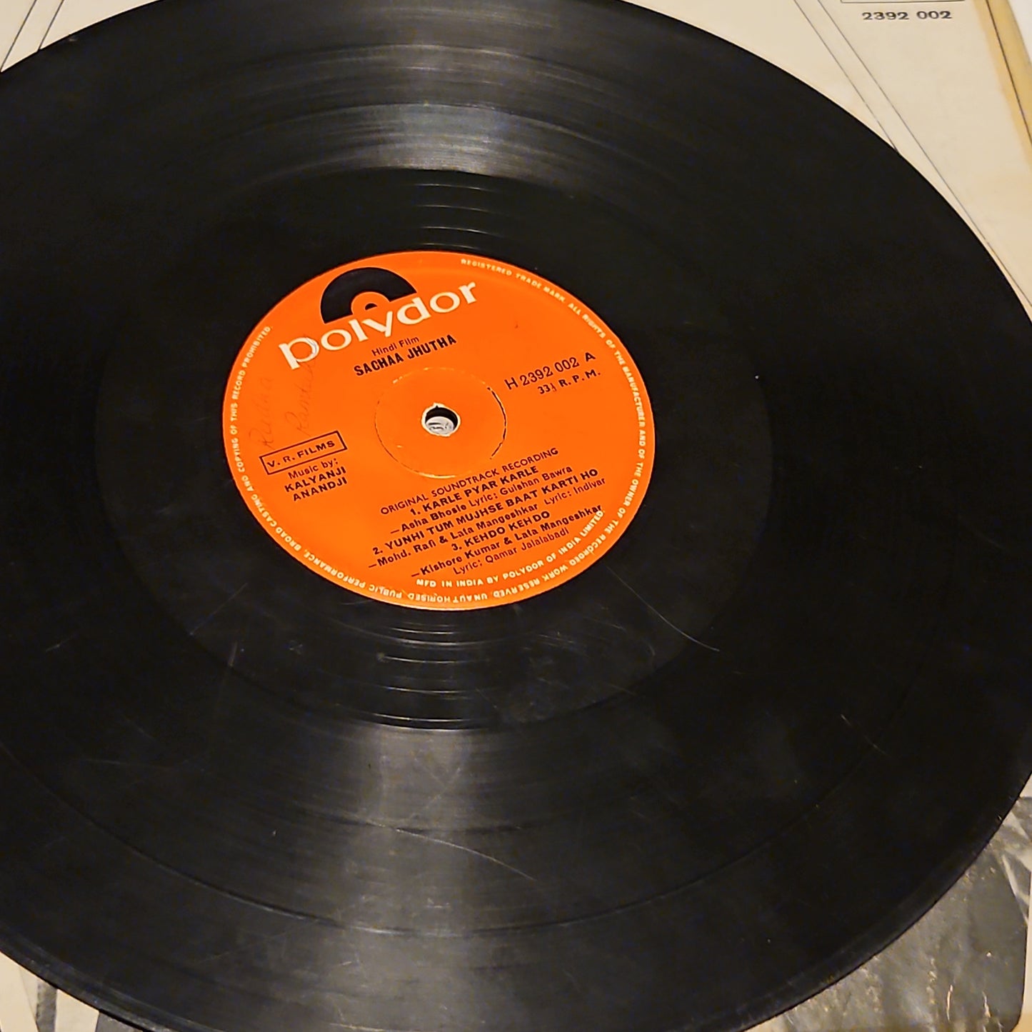 Sachaa Jhutha - Kalyanji Anandji 1st edition heavy and thick cover Psych funk in good condition