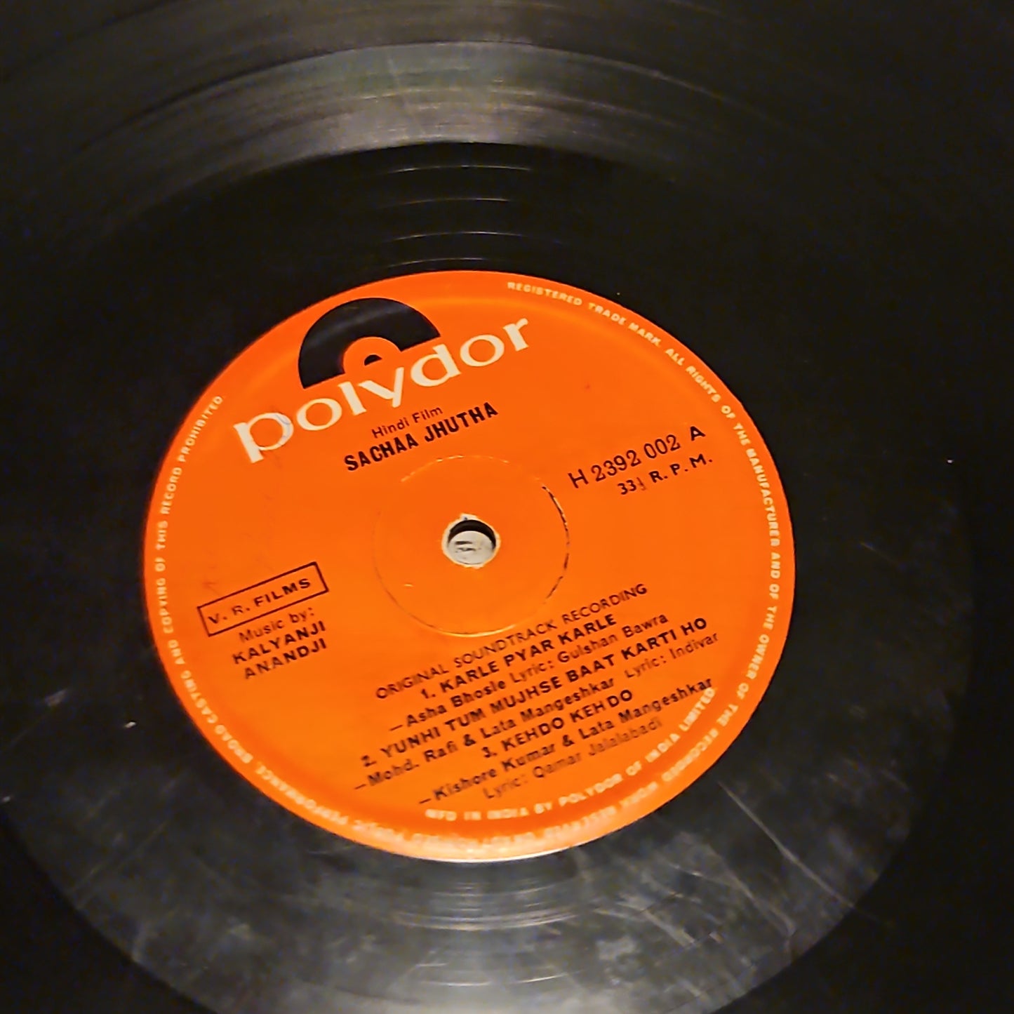 Sachaa Jhutha - Kalyanji Anandji 1st edition heavy and thick cover Psych funk in good condition