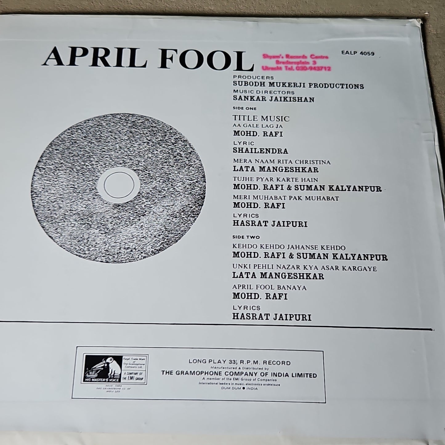 April Fool 1st HMV red dog pressing Music by Shankar Jaikishan in pristine condition