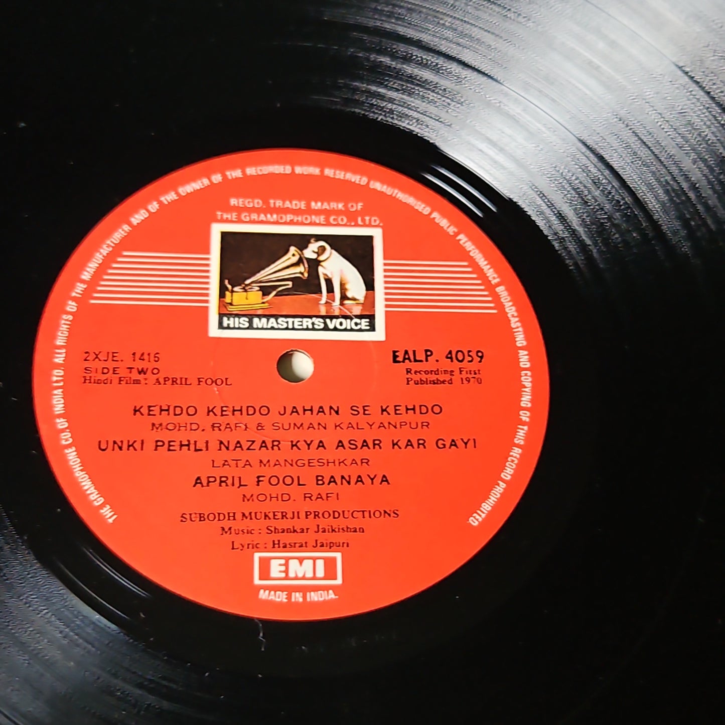 April Fool 1st HMV red dog pressing Music by Shankar Jaikishan in pristine condition