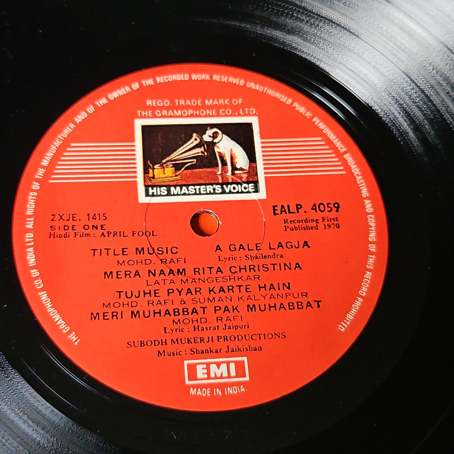 April Fool 1st HMV red dog pressing Music by Shankar Jaikishan in pristine condition