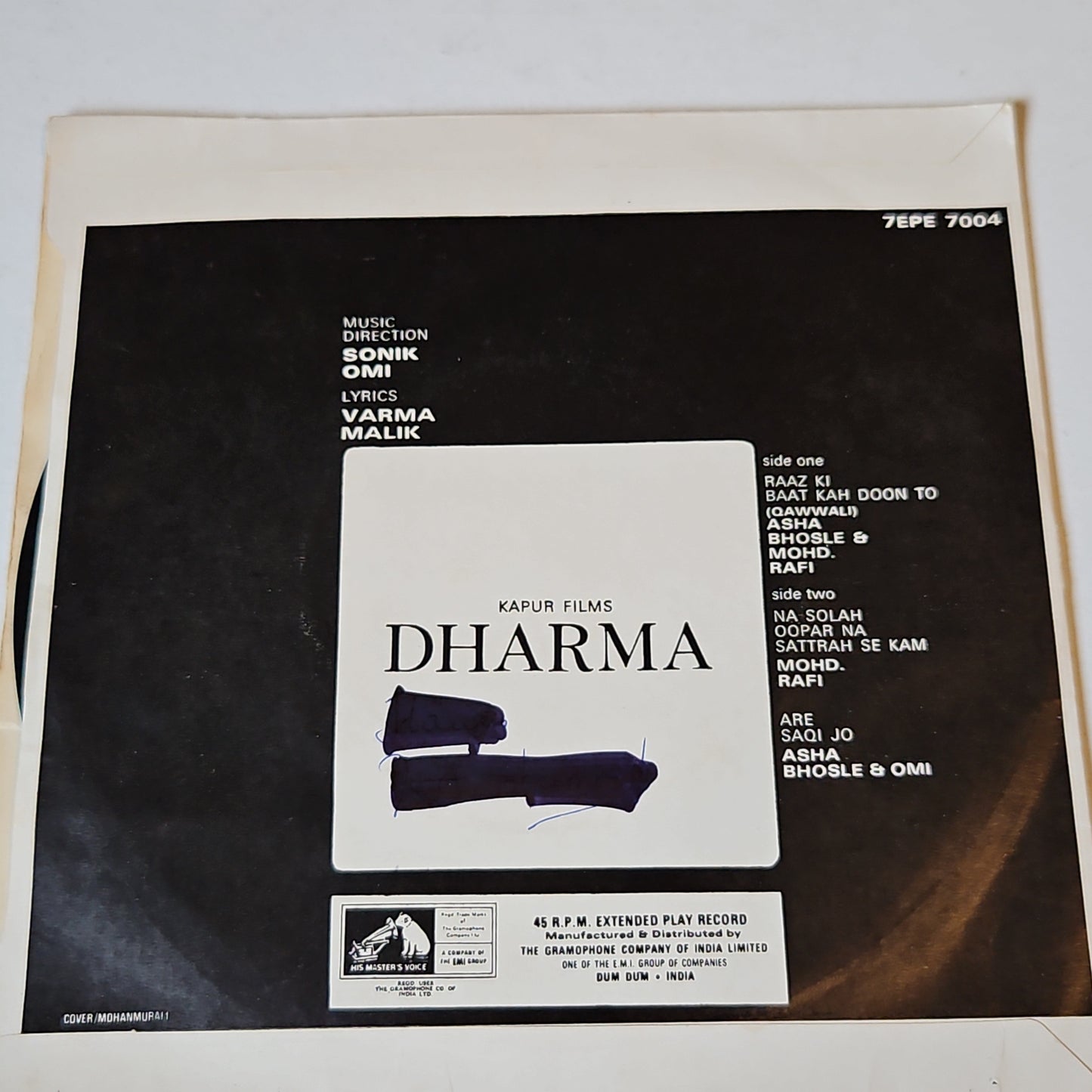 Dharma - Sonik Omi classic 1st HMV version EP in excellent includes famous qawalli Raz ki baat kahdoo by Rafi Asha