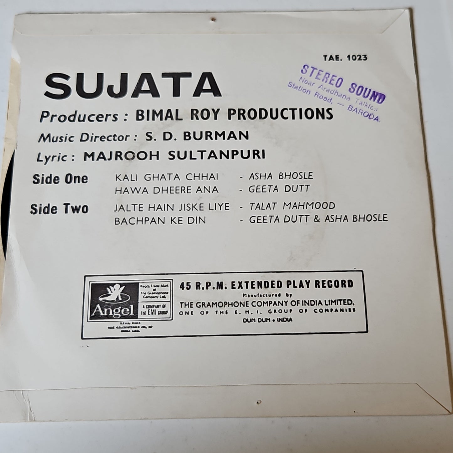 Sujata - Classic S D Burman Odeon EP in Near Mint