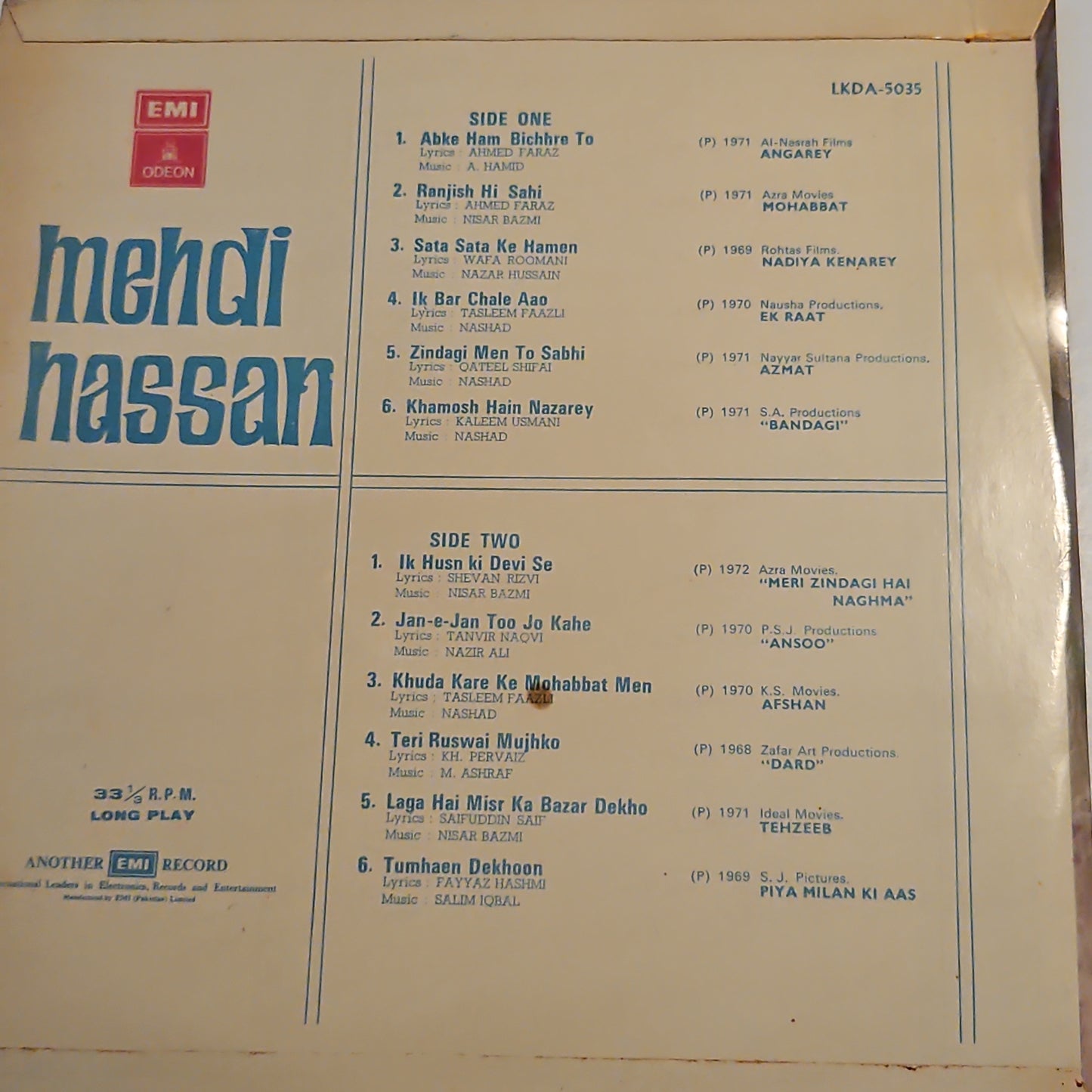 Mehdi Hassan - The best of Mehdi Hassan from Pakistani Films in near Mint - RARE