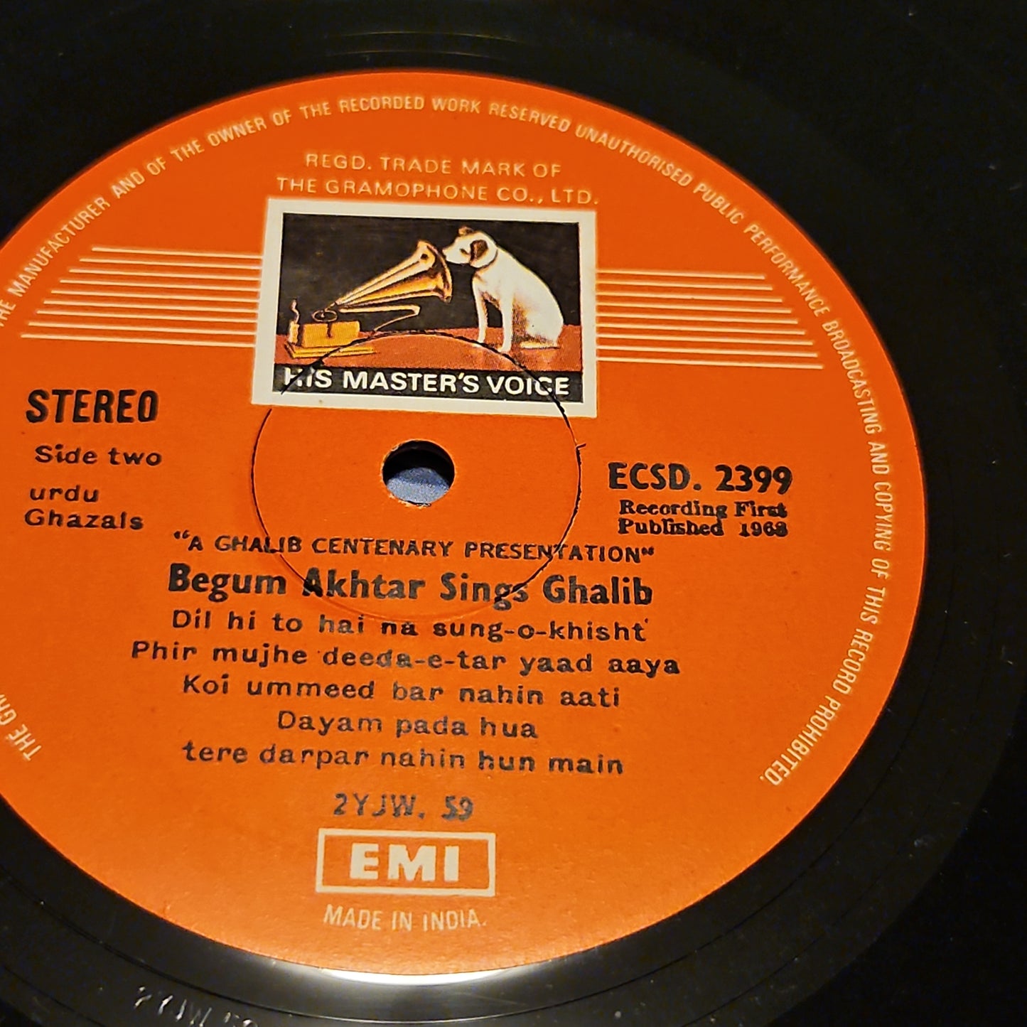 Begum Akhtar -Sings Ghalib in Stereo record in Excellent condition