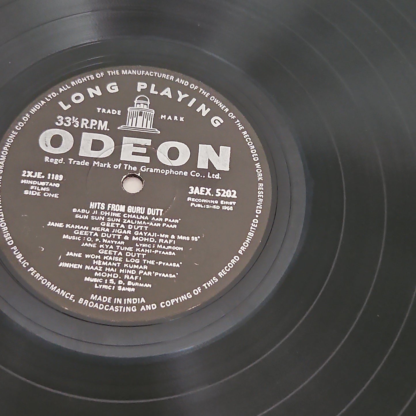Hits of guru dutt - Odeon - includes *kagaz ke phool* songs in Excellent+