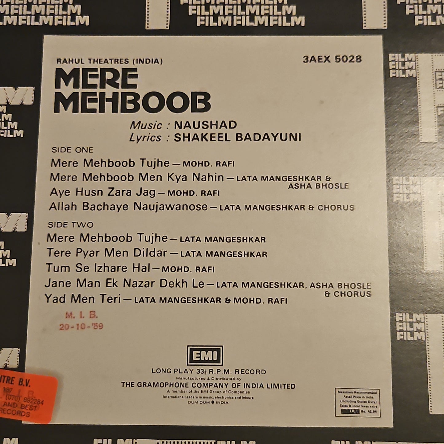 4 Lps of Great Maestro NAUSHAD Mere Mehboob, Mother India, Aadmi and Baiju Bawra in Pristine