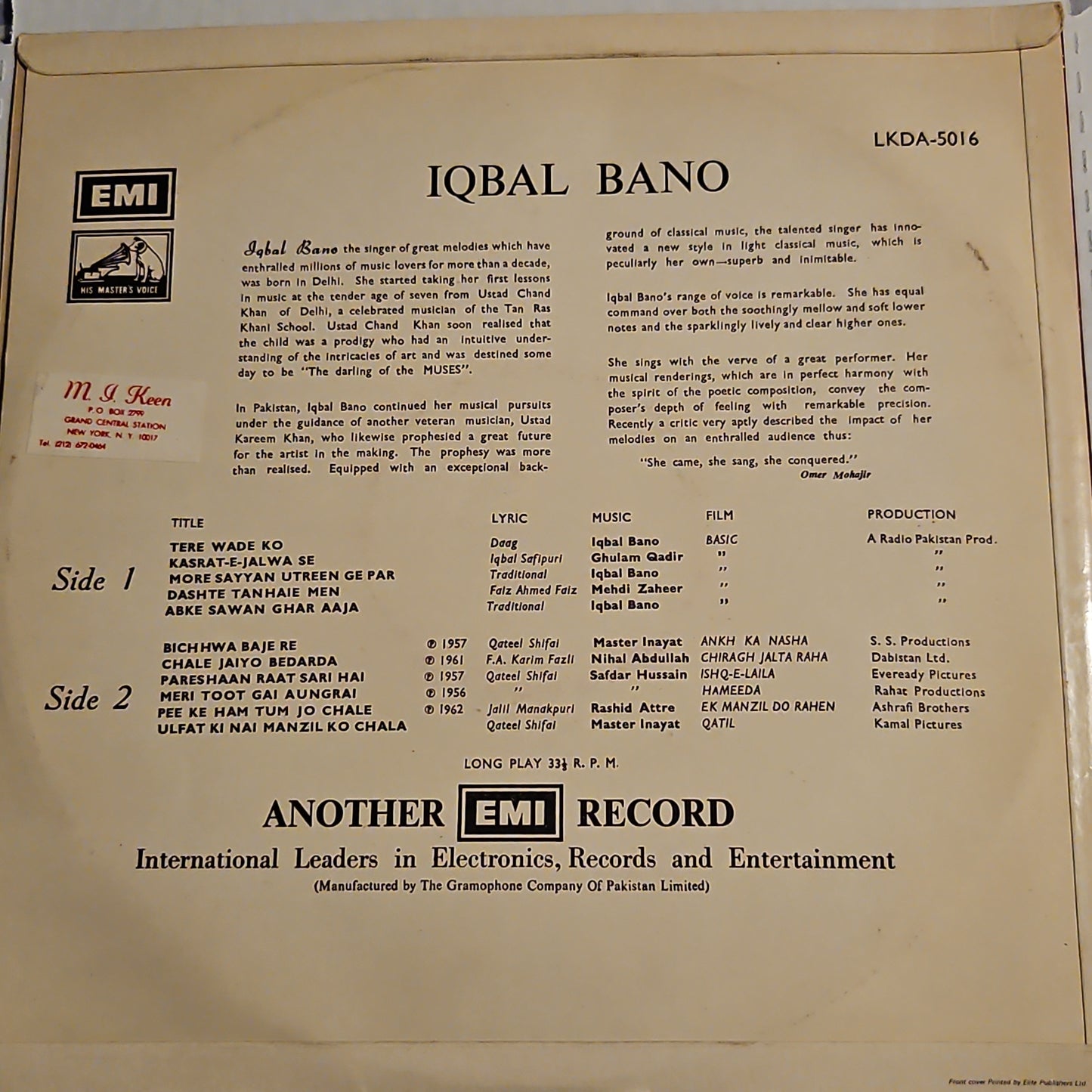 Best of Iqbal Bano HMV pressing in near mint