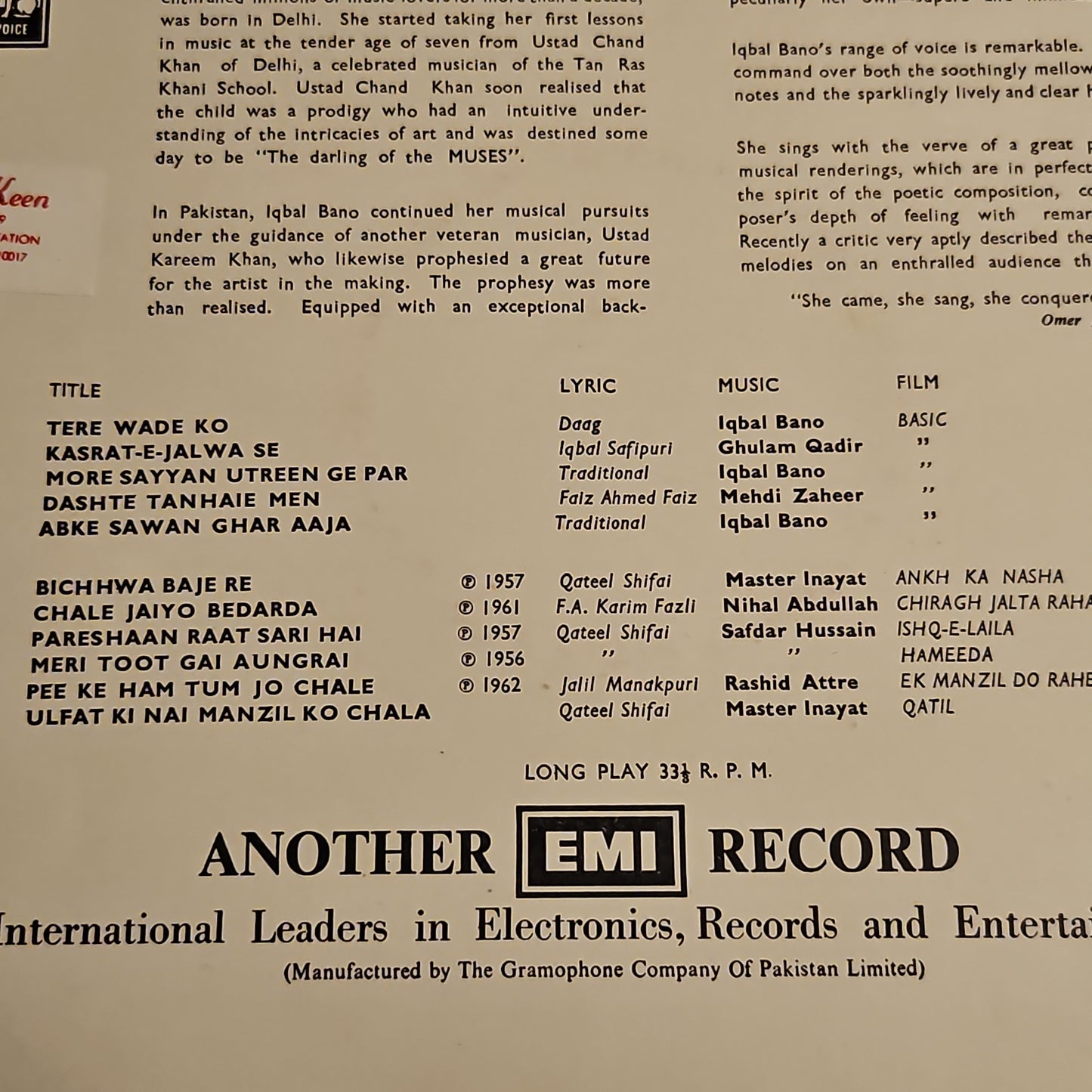 Best of Iqbal Bano HMV pressing in near mint