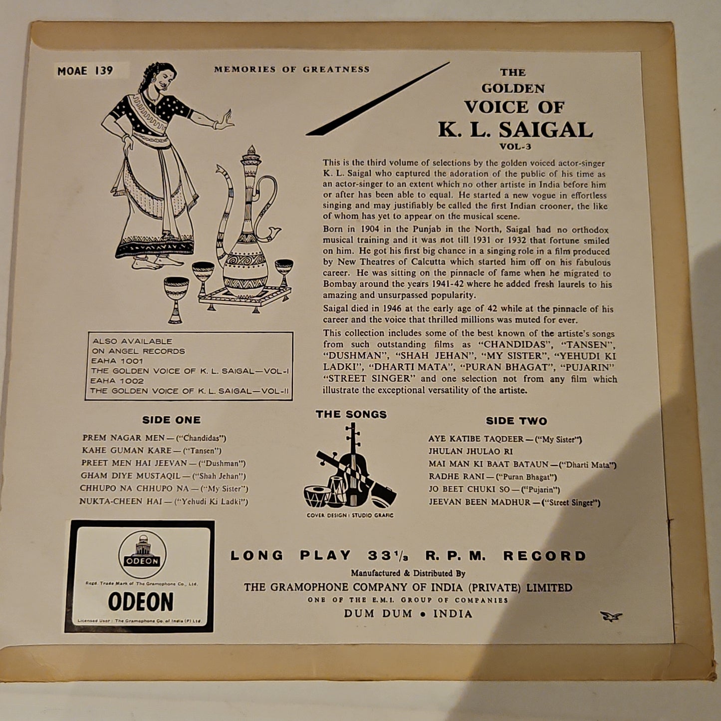 K. L. Saigal - Memories Of Greatness Volume Three- Ring odeon (The Golden Voice Of K. L. Saigal) near mint