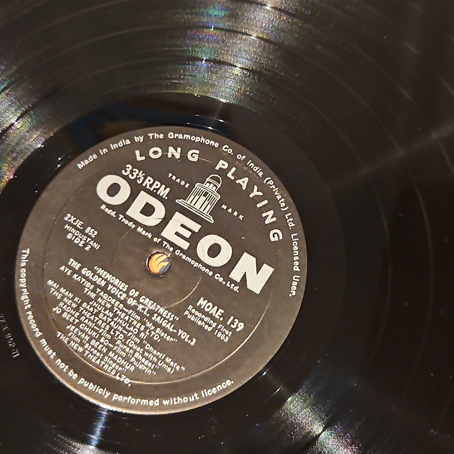 K. L. Saigal - Memories Of Greatness Volume Three- Ring odeon (The Golden Voice Of K. L. Saigal) near mint
