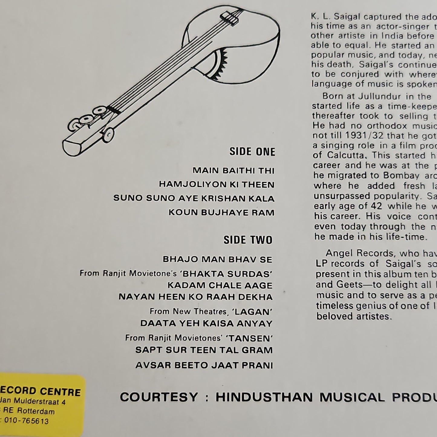 K. L. Saigal - Greatest Love Songs Of K. L. Saigal (An Album Of His Timeless Genius) in excellent vol 1