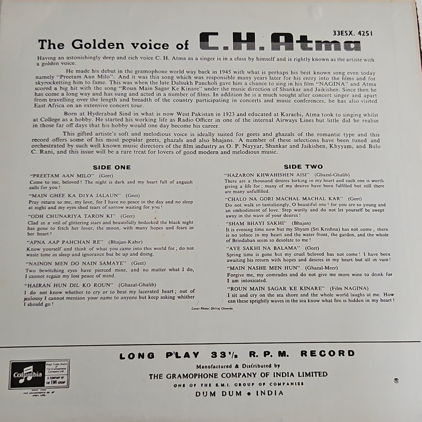 C. H. Atma - his Twelve Great Love Songs - stereo - in Excellent