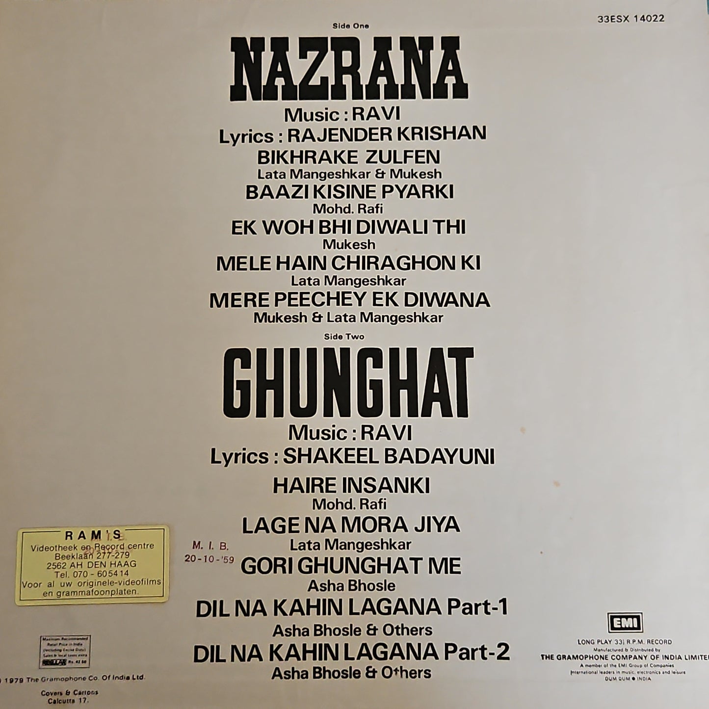 3 lps Classic Ravi , Bharosa, Chaudhvin Ka Chand and Nazrana plus Ghunghat in Near mint and pristine