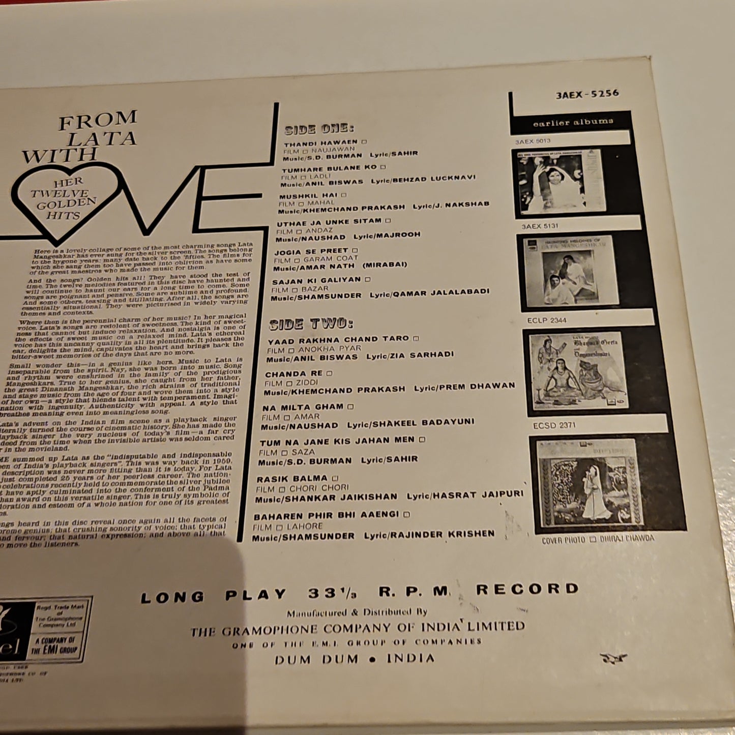 Lata Mangeshkar - From Lata with Love - 1st Angel - in Excellent to near mint
