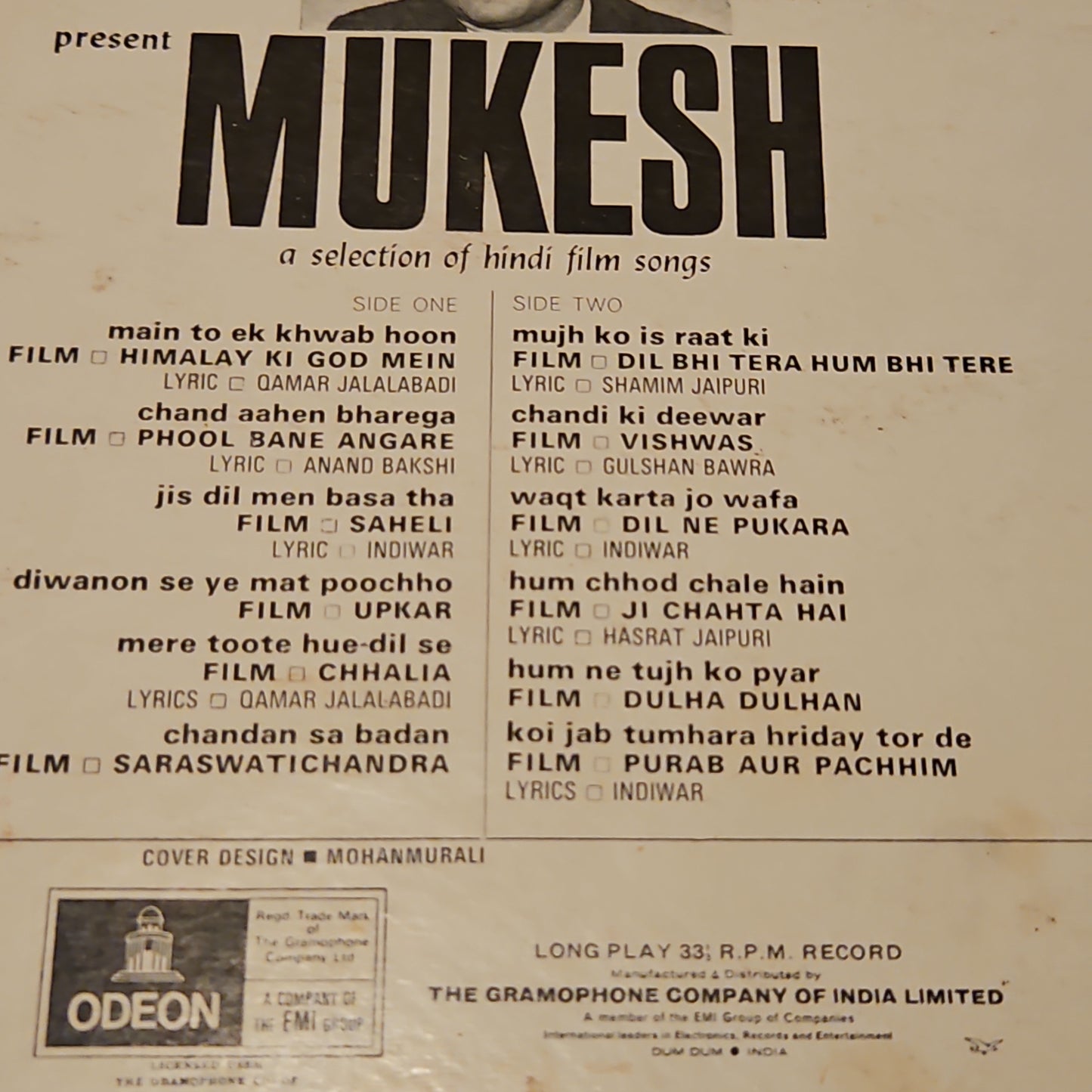 Kalyanji Anandji present MUKESH 1st Edition Ring Odeon in VG+