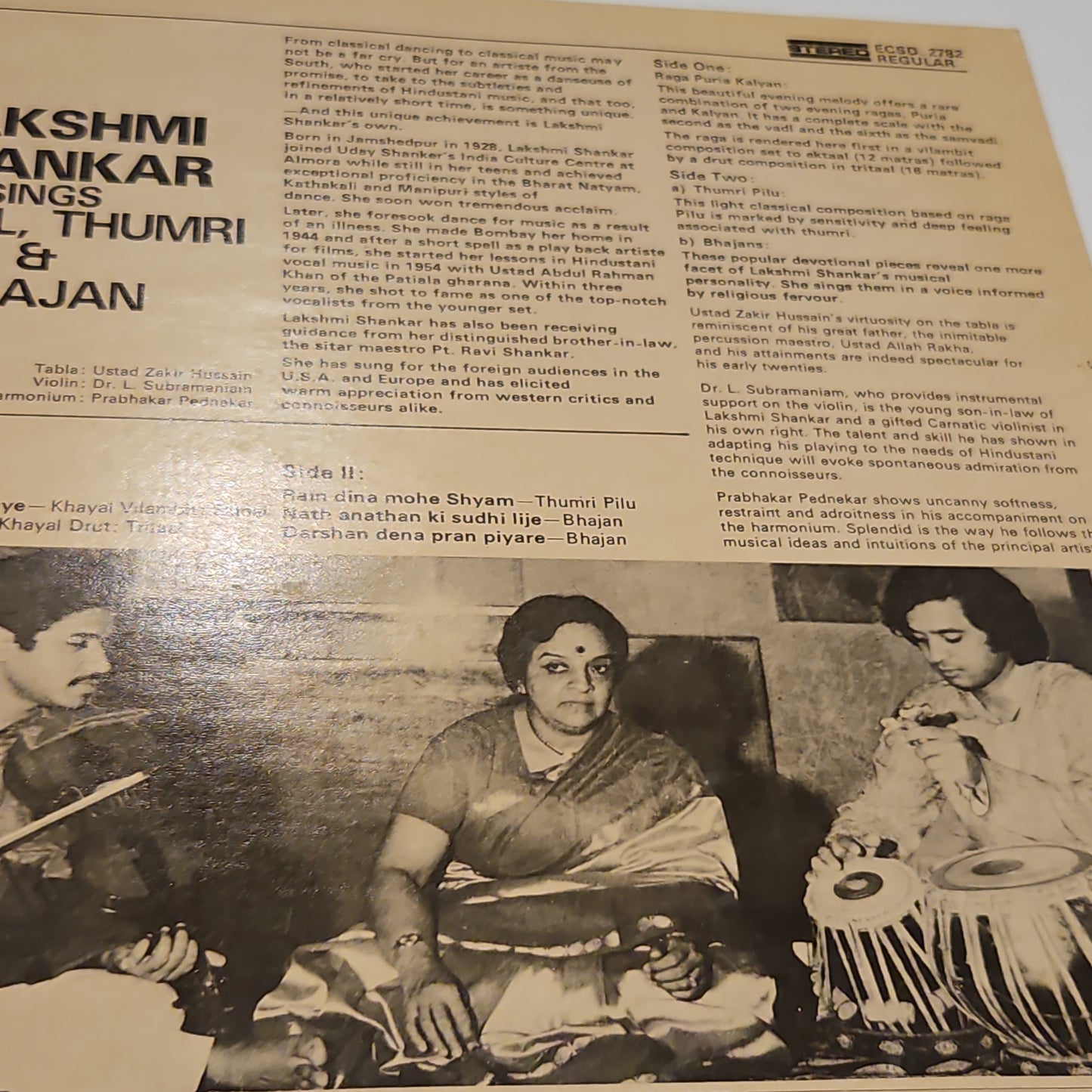 Lakshmi Shankar Sings Khayal, Thumri & Bhajan with Zakir Hussain in near mint