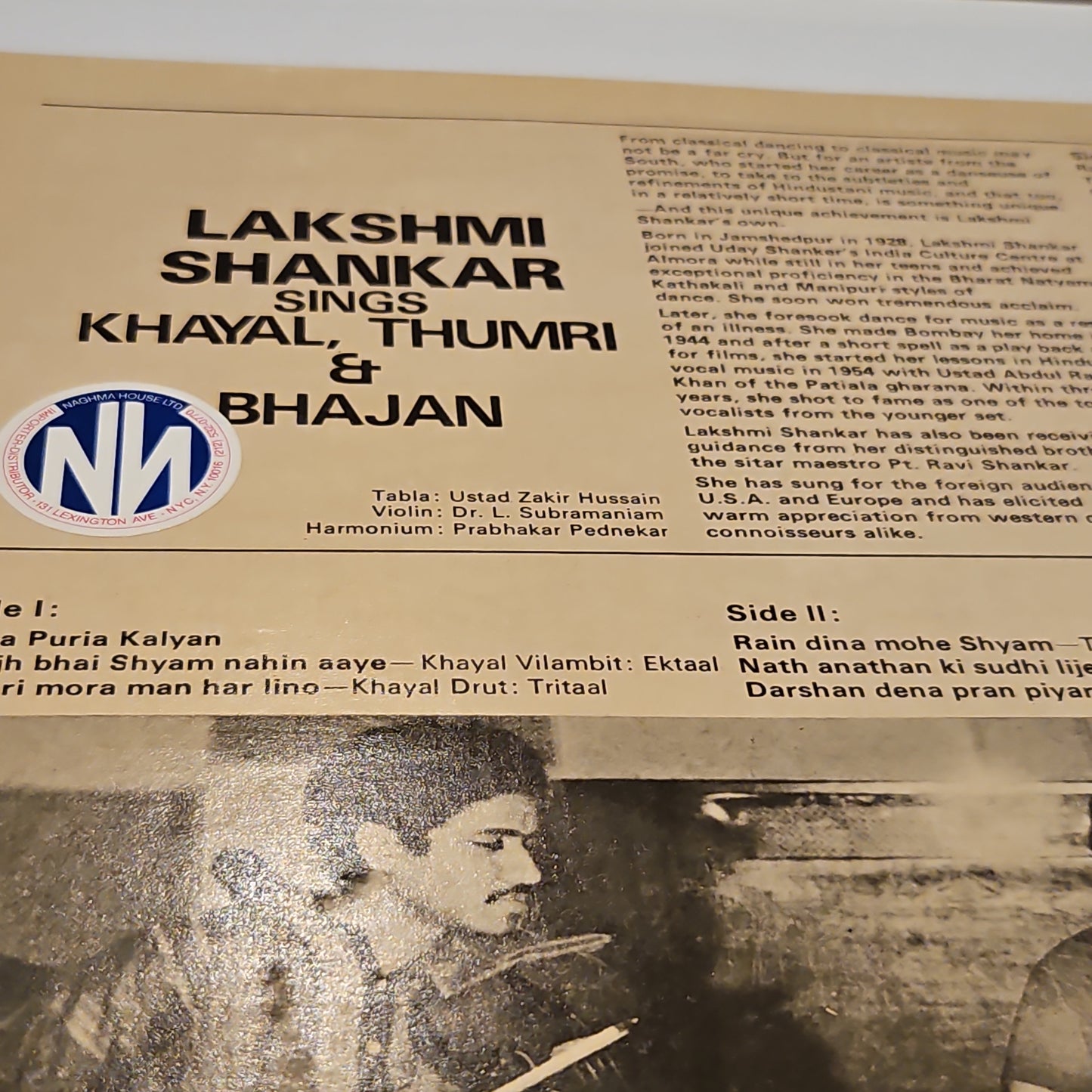 Lakshmi Shankar Sings Khayal, Thumri & Bhajan with Zakir Hussain in near mint