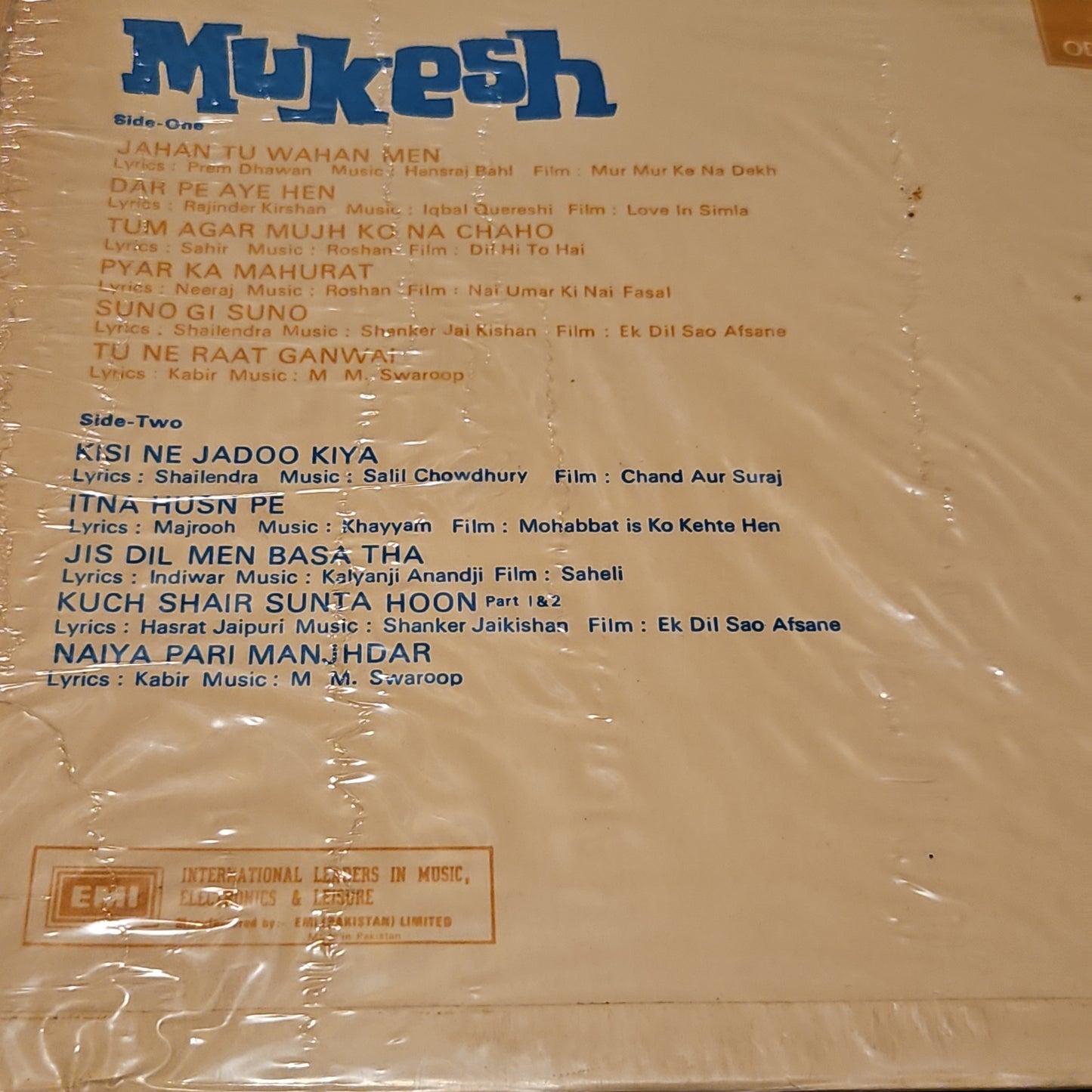 Mukesh - Rare songs -Songs From Hindi Films- in Near Mint