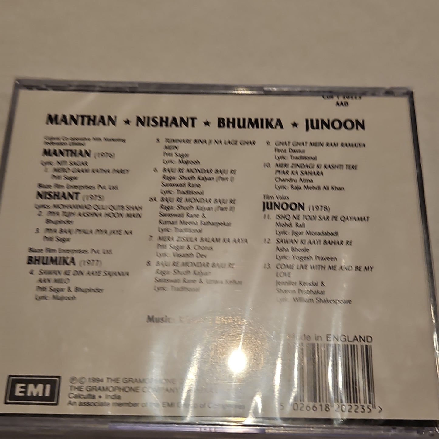 Manthan / Nishant / Bhumika / Junoon Audio CD made England. Sealed