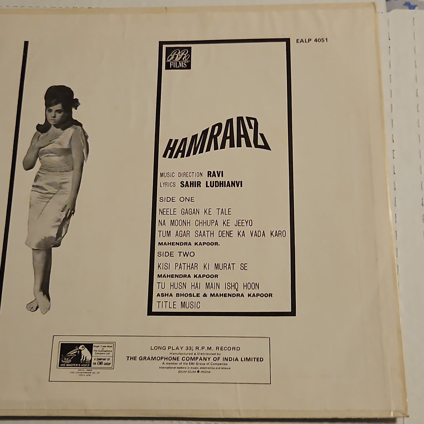 HAMRAAZ - 1st Edition Ravi and B R Chopra classic Lyrics : Sahir in VG+
