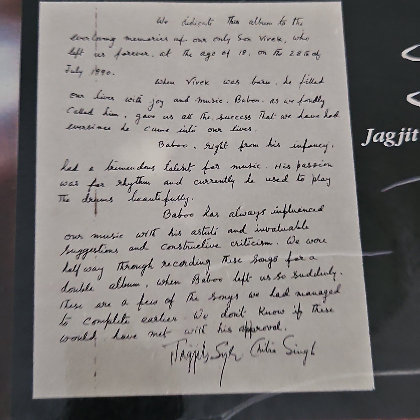 Someone Somewhere - Jagjit Singh and Chitra Singh - tribute to their son- LP in excellent