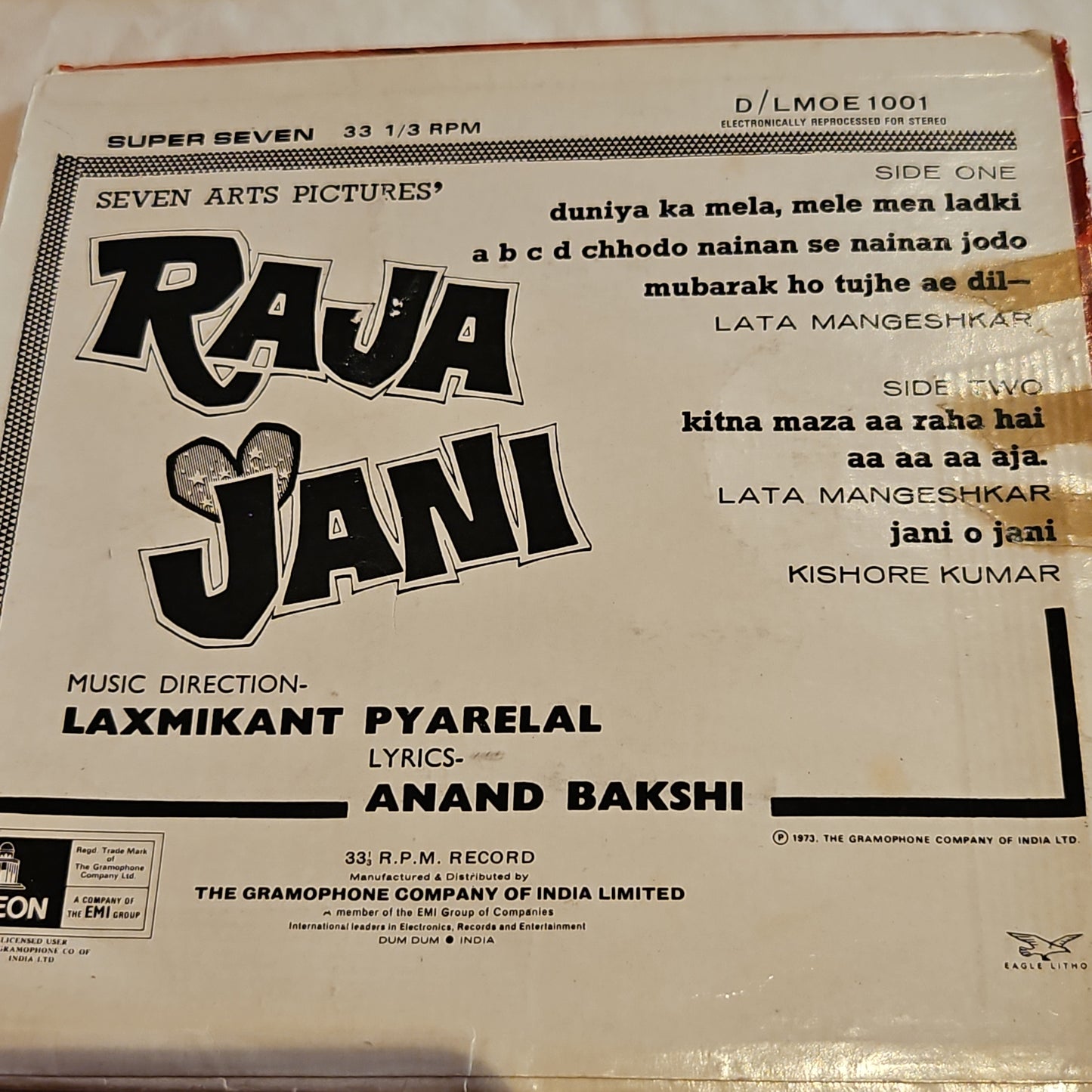 Laxmikant Pyarelal - Raja Jani Super 7 stereo- EP in excellent to near mint