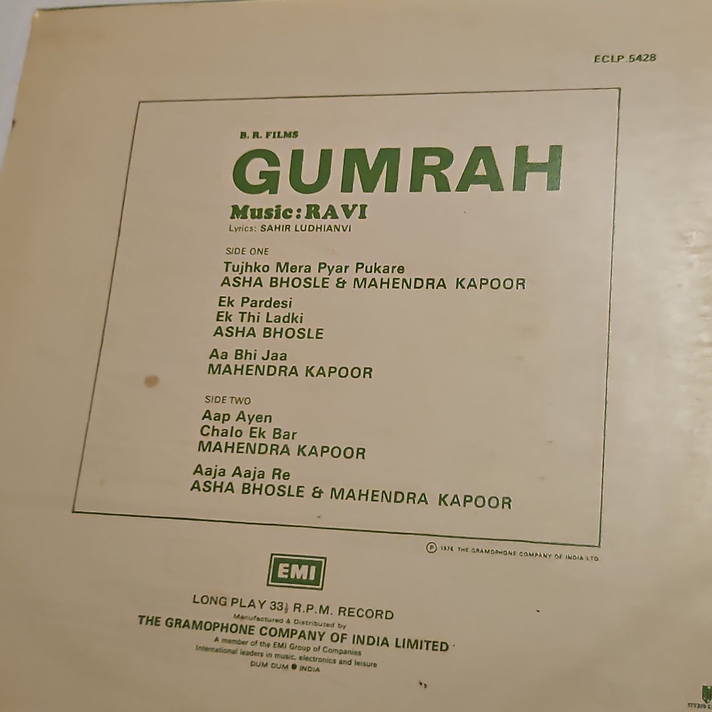 B R Chopra and Ravi 3 classics - Waqt, Gumrah and Hamraz in excellent to near mint