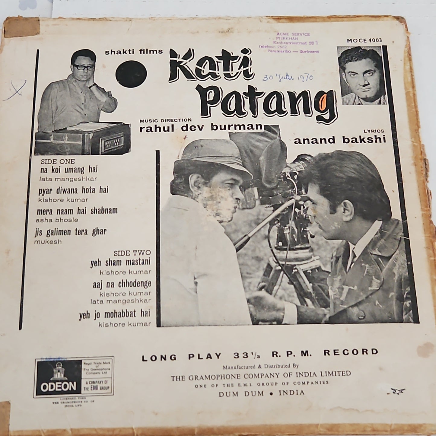 KATI PATANG - 1st pressing R D BURMAN - Blockbuster in VG+ Condition ring odeon