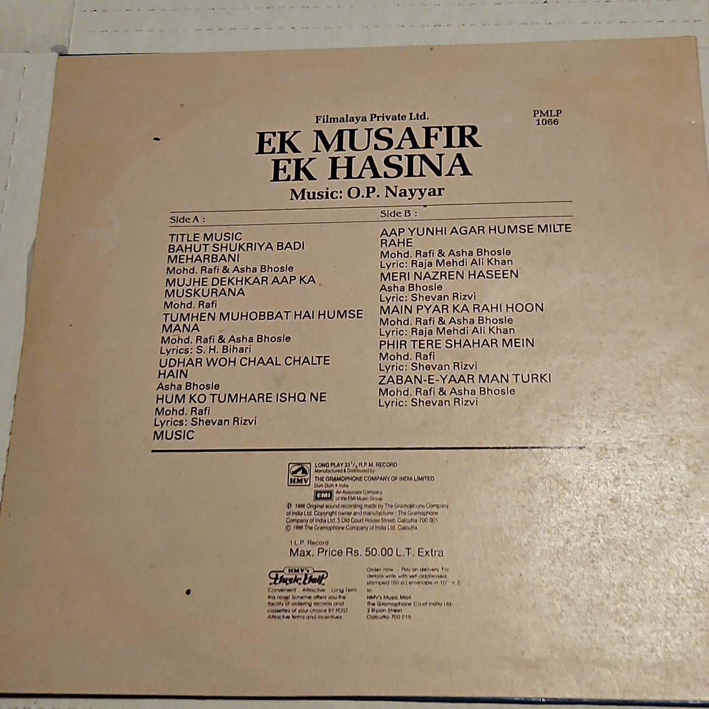 Ek Musafir Ek Hasina - Superhit album Music by O. P. nayyar in Near Mint