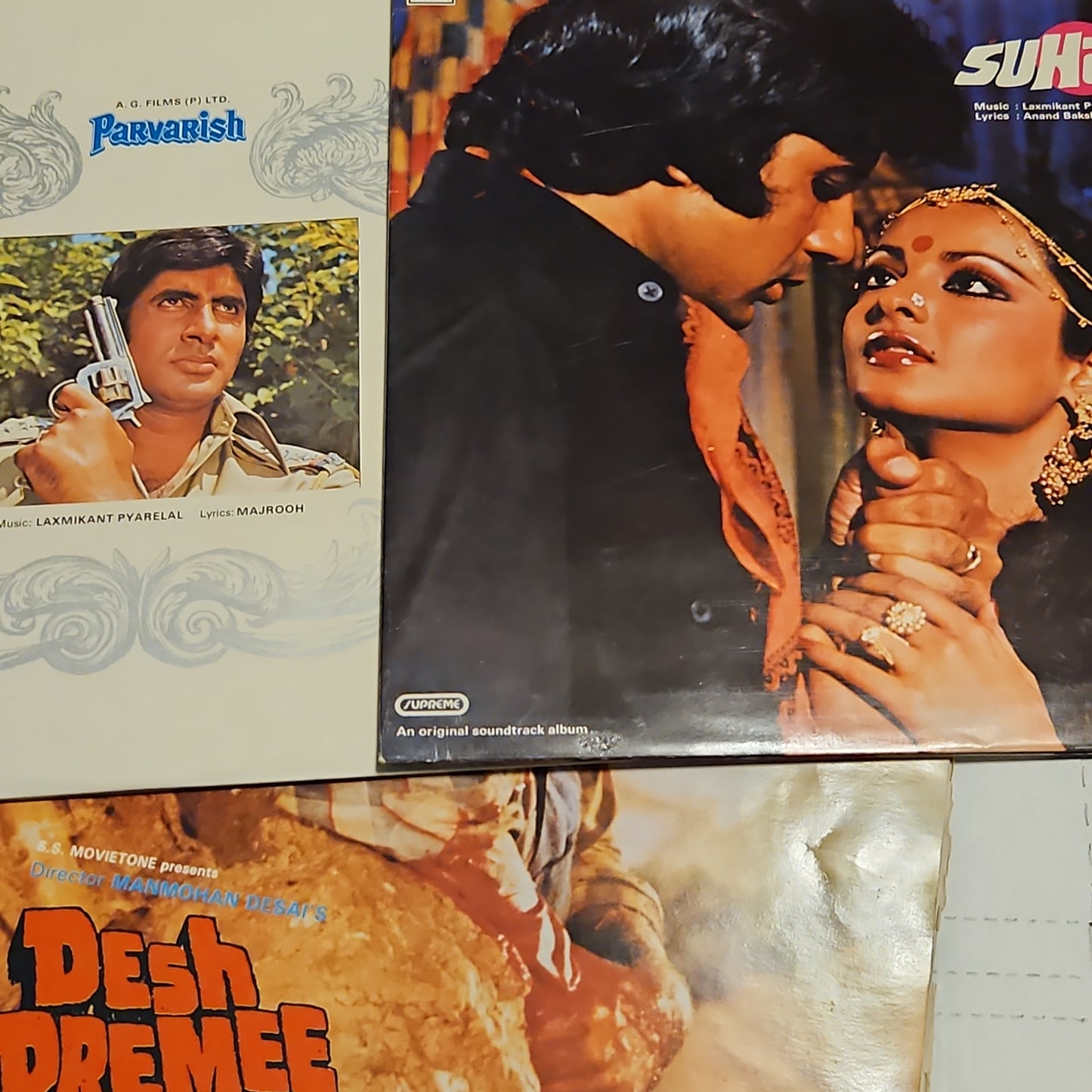 3 Amitabh Gatefold albums collection Desh Premee , Suhaag and Parvarish IN near mint with original Gatefold - Amitabh, Manmohan Desai and Laxmikant Pyarelal