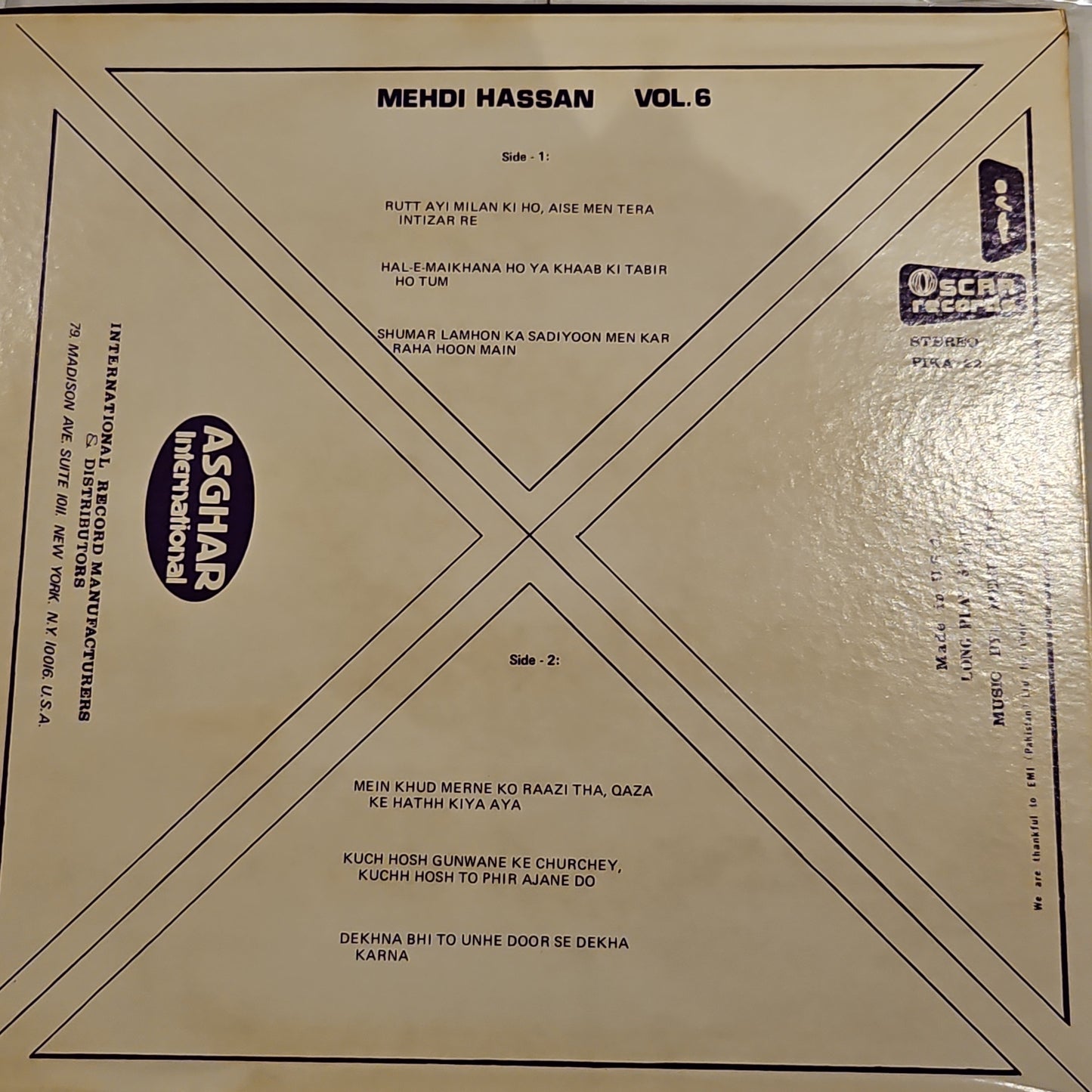 Mehdi Hassan in New York vol 6 - Aap Ki Khatir in Near mint - Recorded in New York