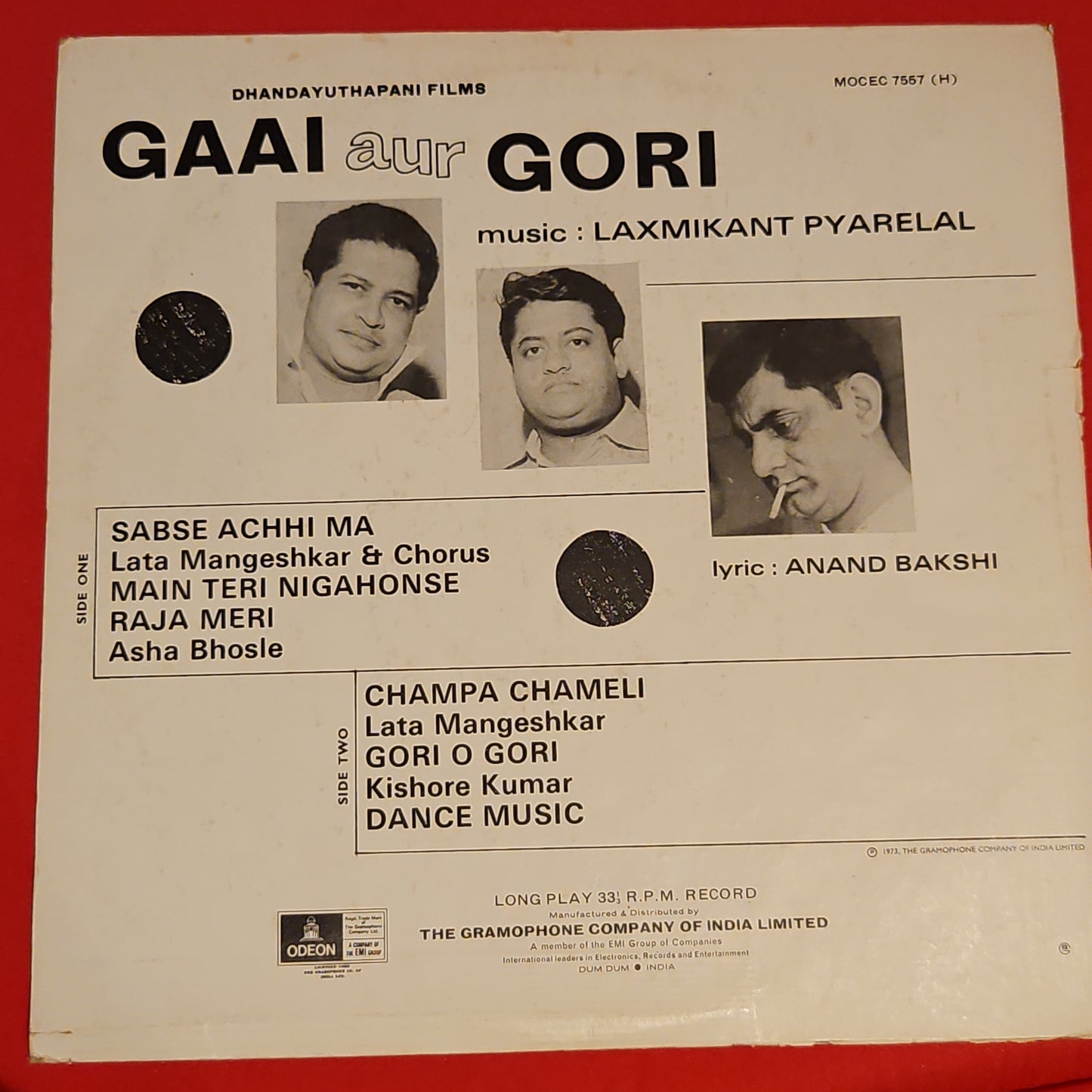 Gaai Aur Gori - Music by Laxmikant Pyarelal - Odeon 1st in Excellent to near mint Condition