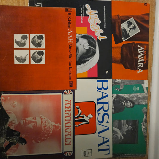 6 Superhit classic LPs package - Original soundtrack in excellent condition 1.Aah 2. Barsaat 3.Awara 4. Madhumati 5.Anarkali 6.Albela