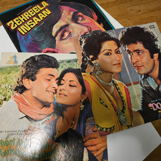 Zehreela Insaan + 2 Lps - package - original soundtrack of Rishi Kapoor and Mousami Movies - Music by R. D. Burman and Laxmikant Pyarelal 2. Do Premee 3.Phool Khile Hai Gulshan Gulshan - read description