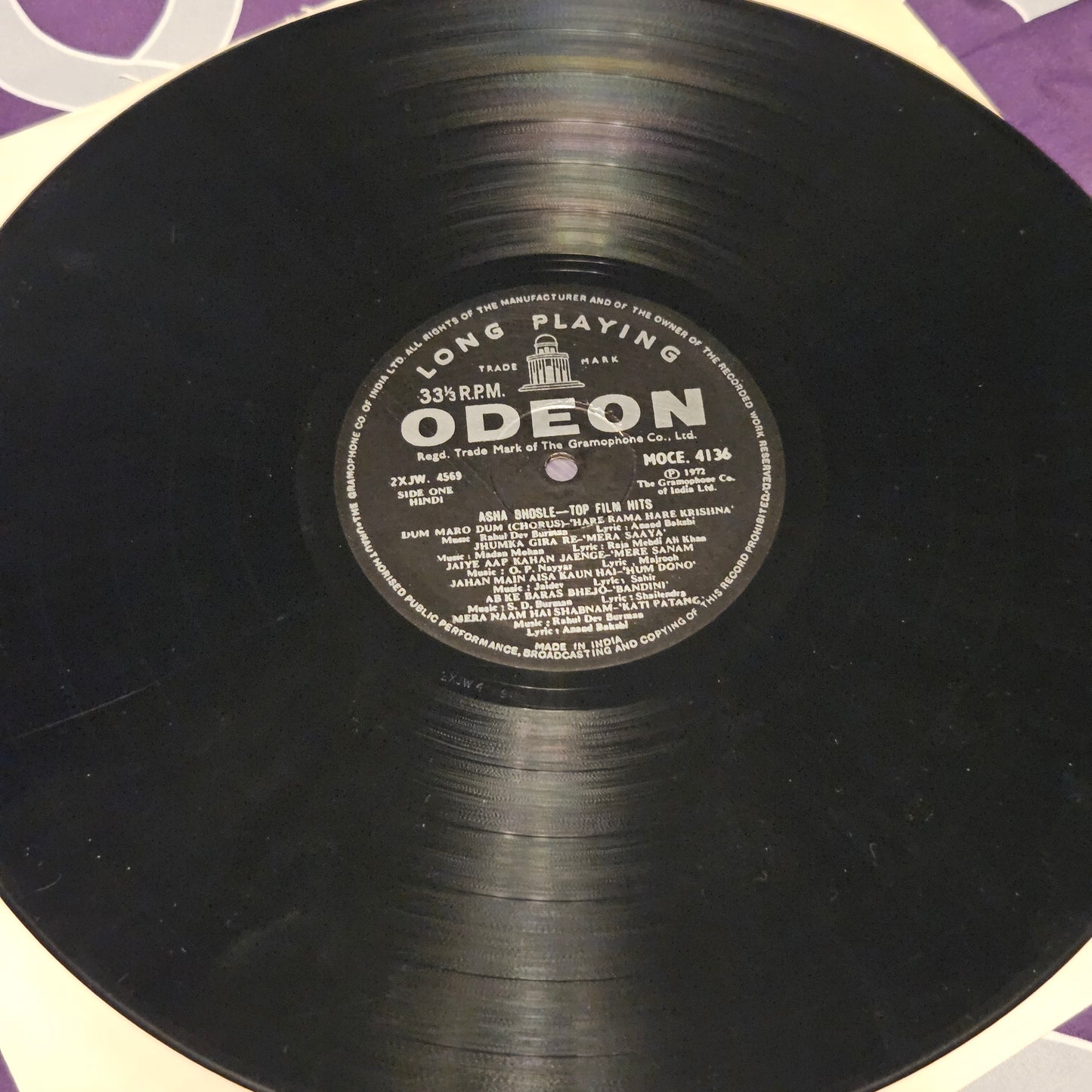 Asha bholse - Top Film hits in Heavy Odeon pressing in VG++ MOCE 4136 from original soundtracks
