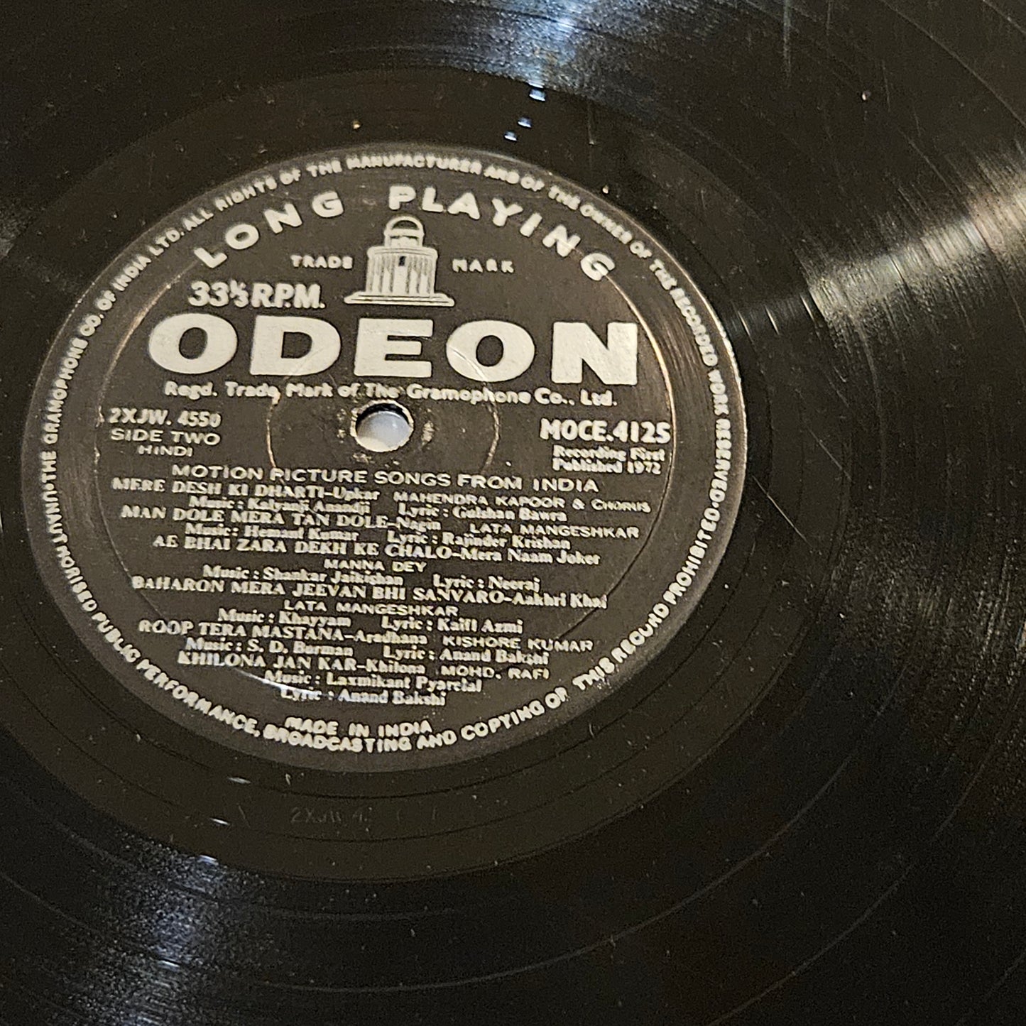 Motion Picture Songs from India - Ring Odeon edition. Superhit collection of songs from original soundtrack in VG++ condition - MOCE 4125