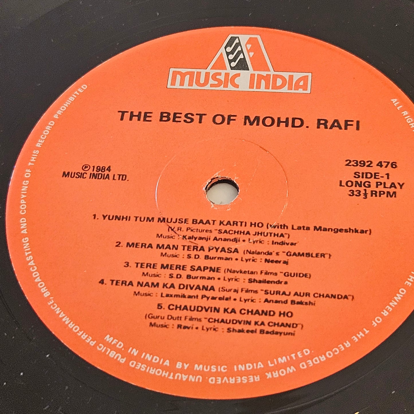 Mohammed Rafi - The Best Of - Superb collection in near mint condition Music India 2392-476 studio recording in stereo