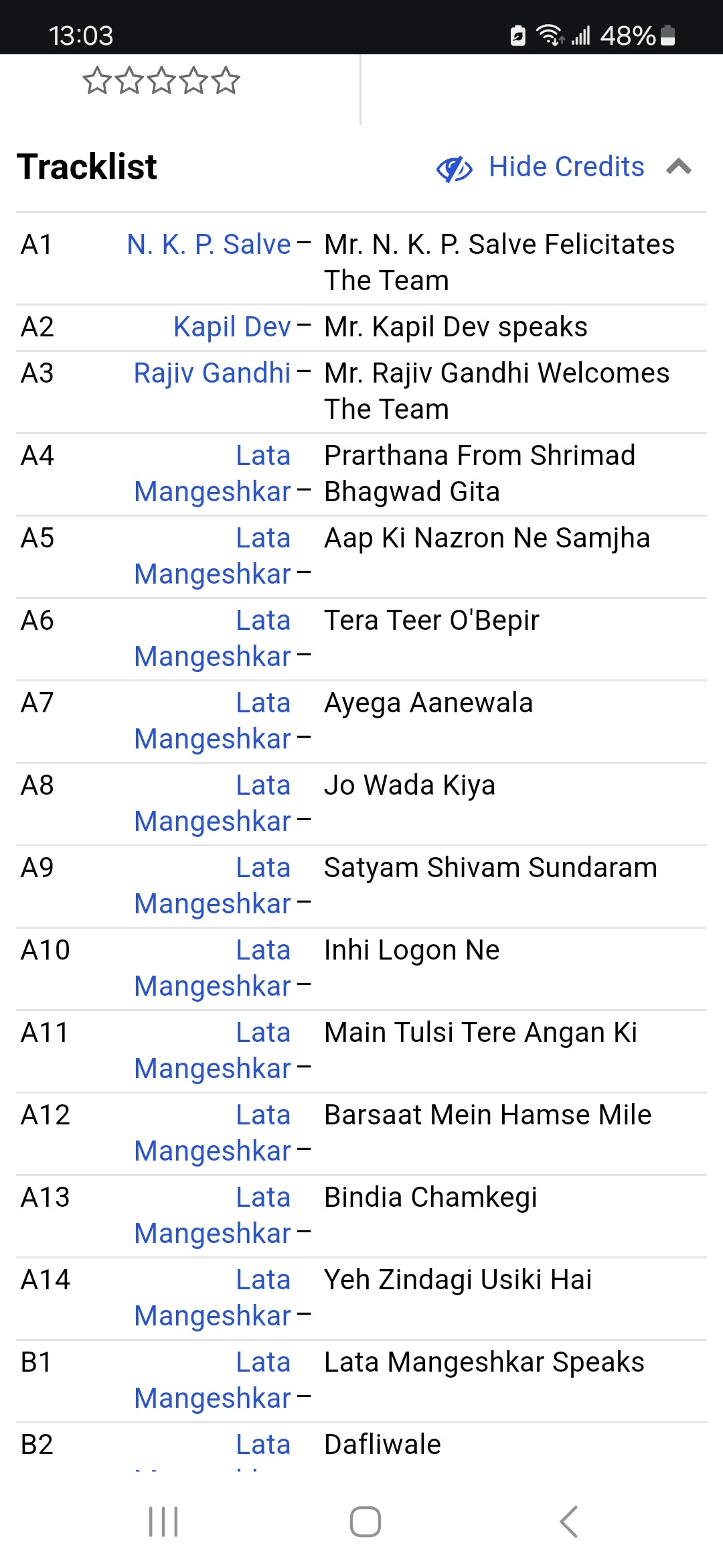 Lata Mangeshkar - The Performance Of The Century celebrating 1983 Indian Win Cricket World Cup in Near mint