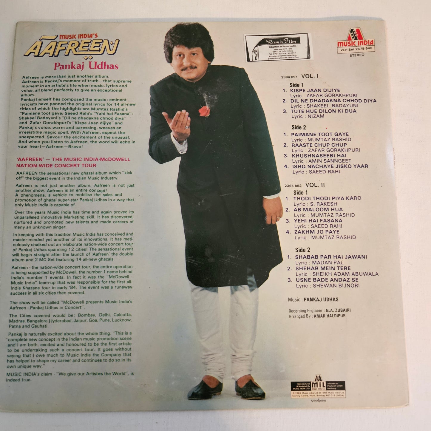 Pankaj Udhas - Aafreen - 2 LP set excellent to near mint