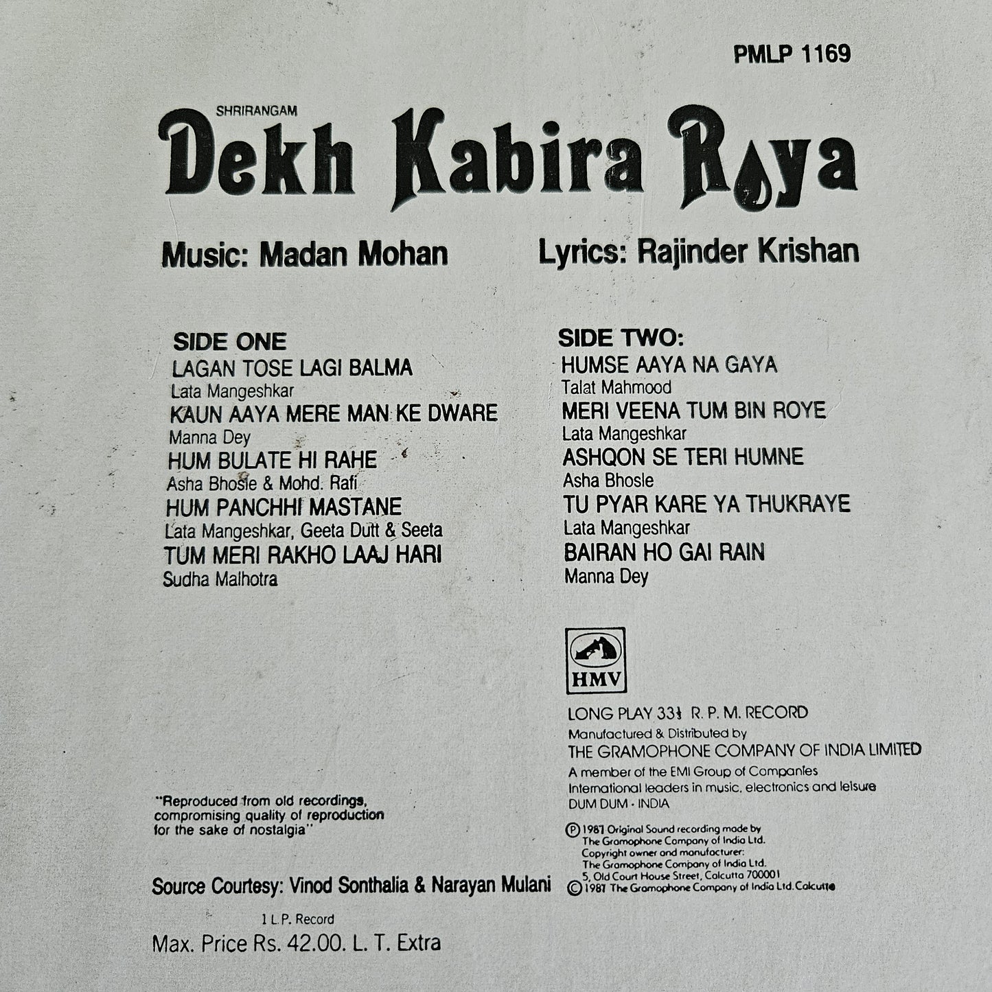 Dekh Kabira Roya - Madan Mohan in Near mint Pristine