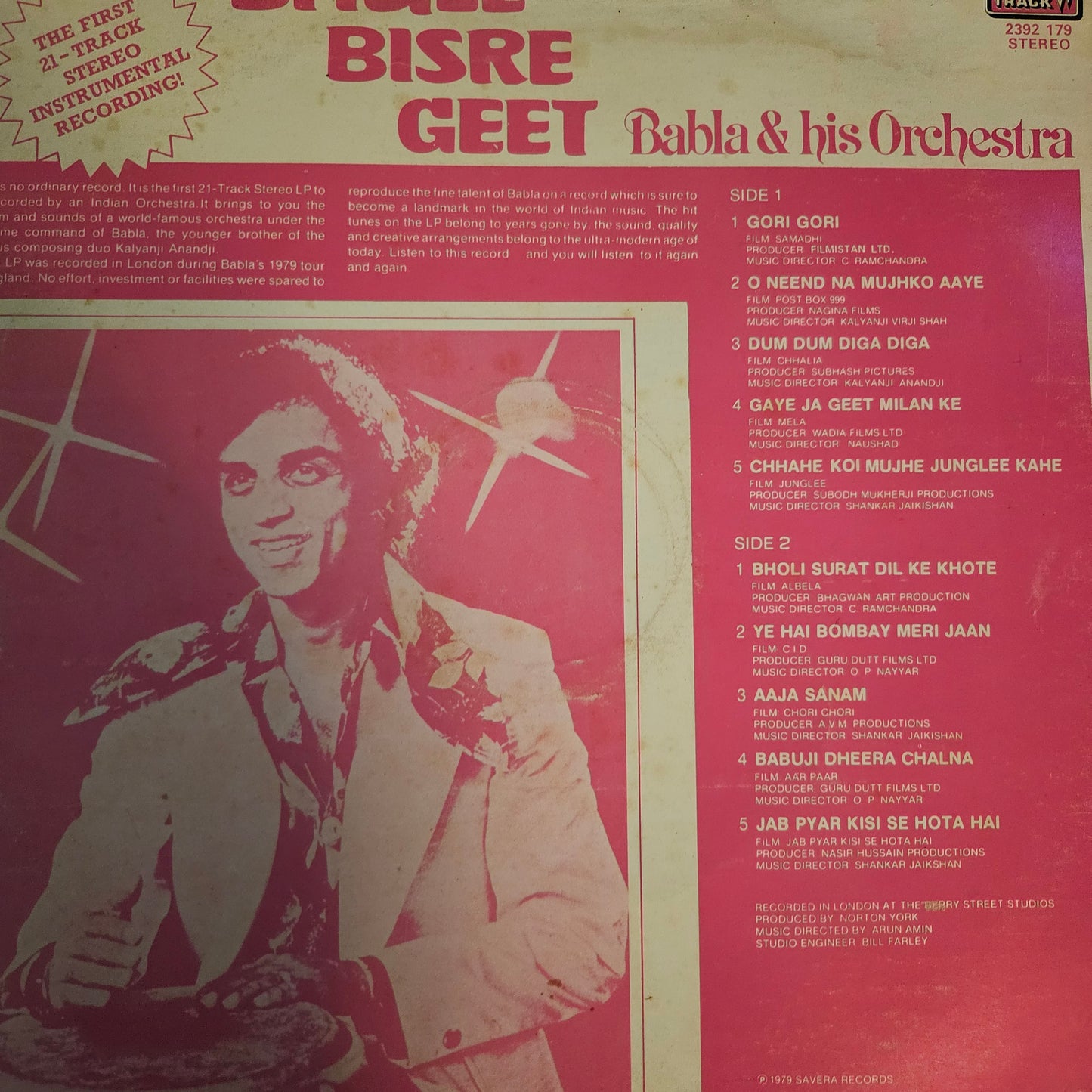 Babla - Bhule Bisre Geet - Indian pop record Instrumental in stereo in Vg+ condition